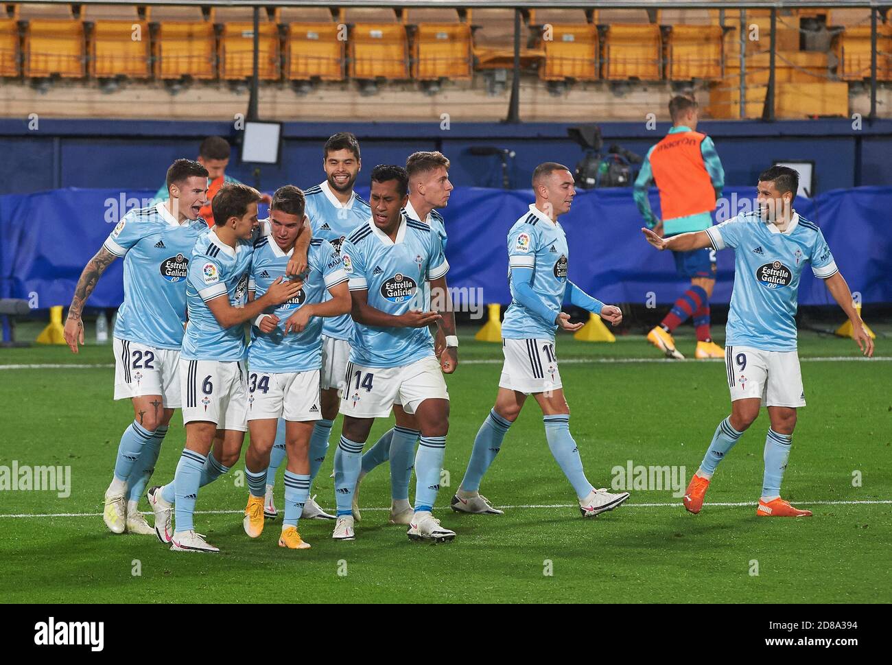 Sergio Carreira of Celta celebrates after his goal with teammates during the Spanish championship La Liga football mach between Levante and Celta Vi C Stock Photo