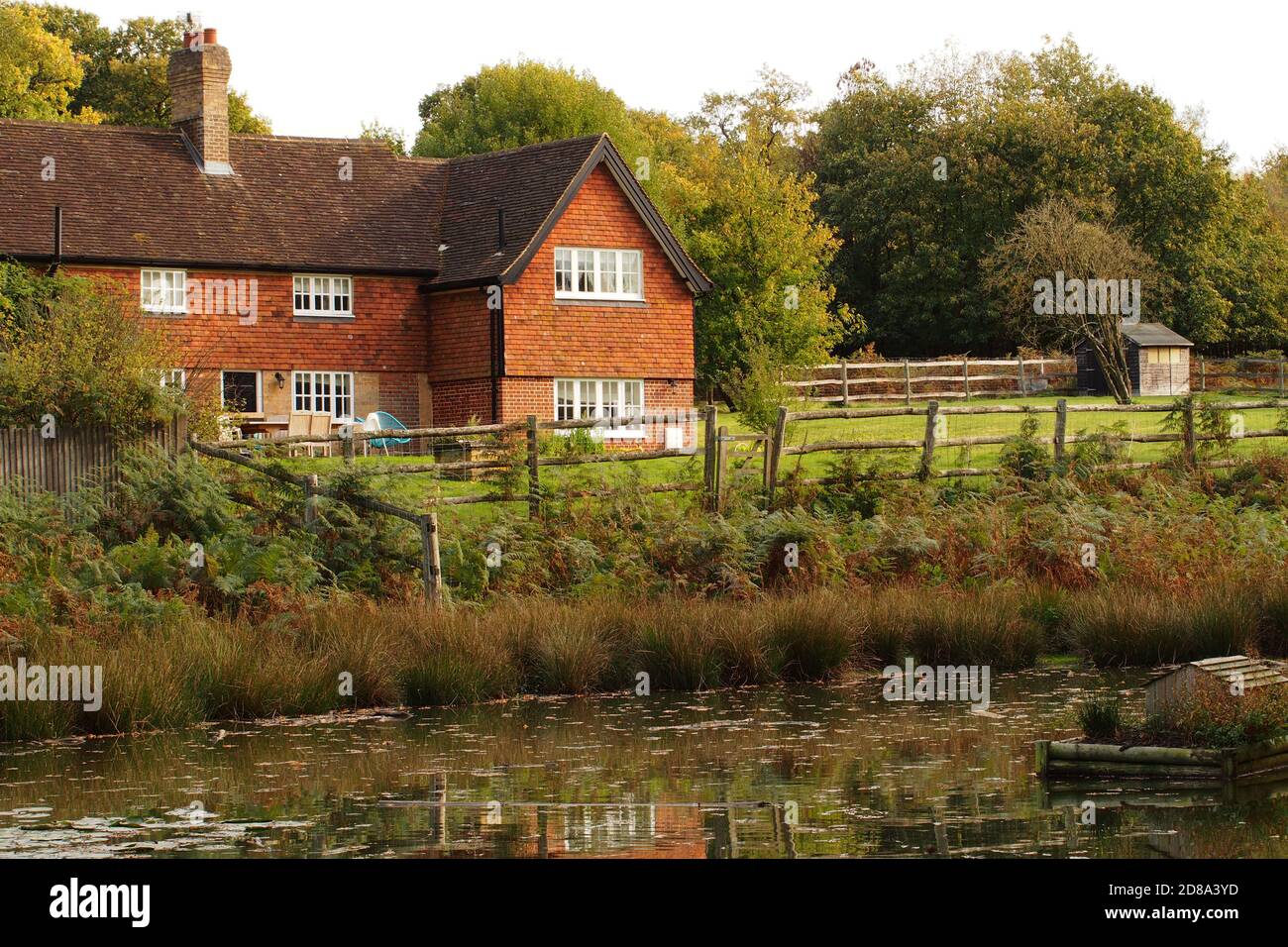 A view of Keepers Cottage in Knole Park, Kent, England with the duck