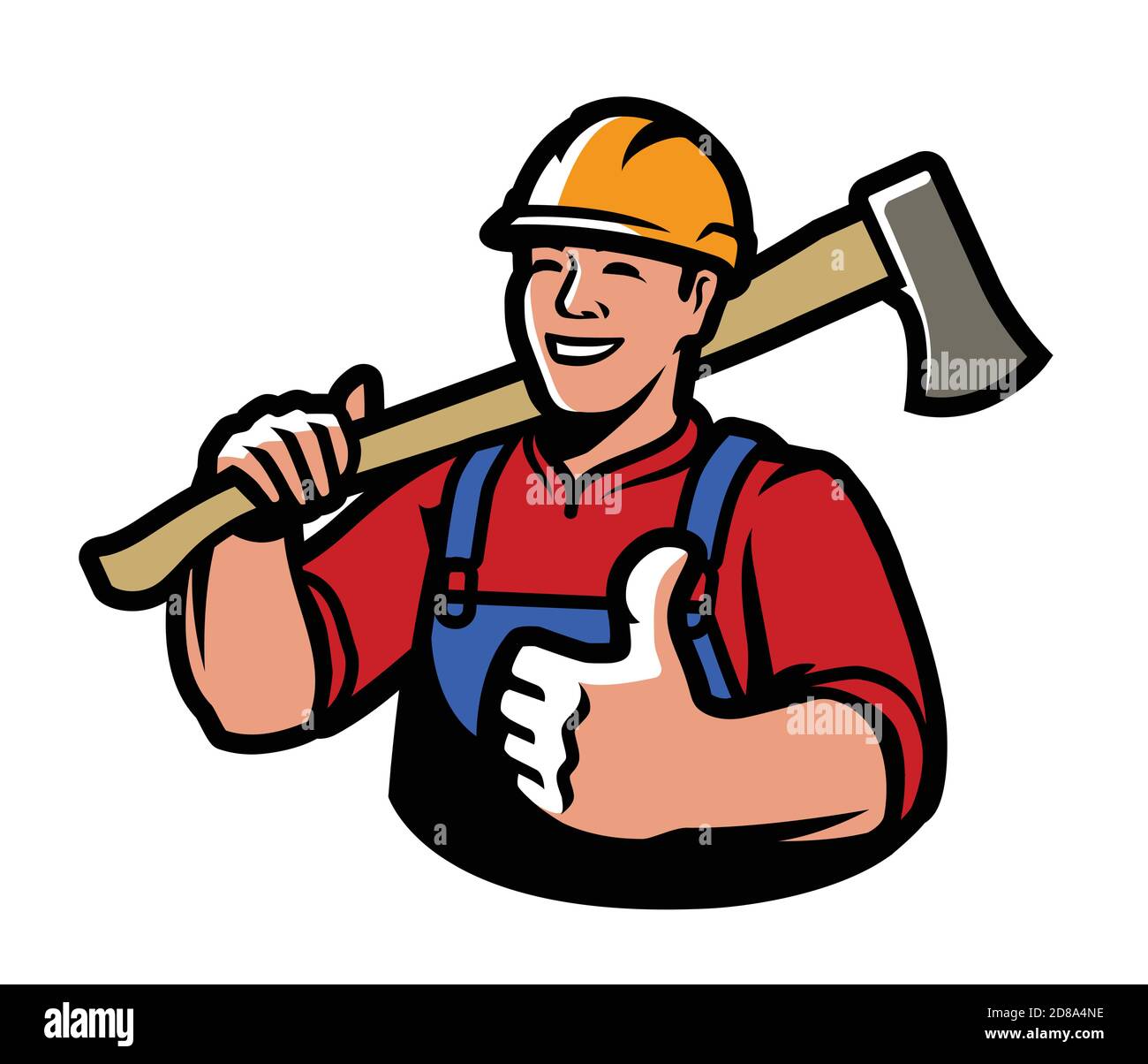 Lumberjack with axe. Lumber, construction, building vector illustration Stock Vector