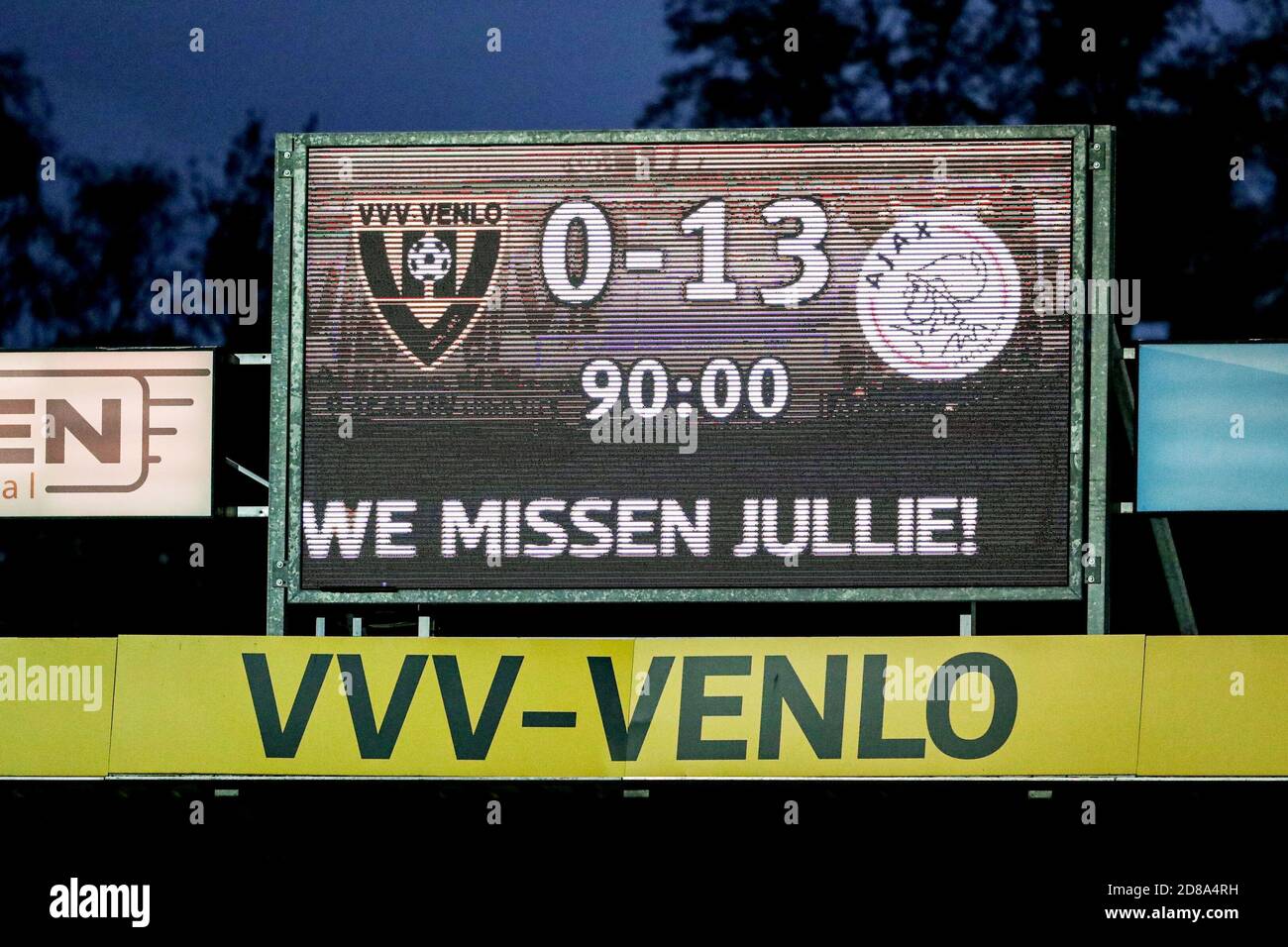 Score board during the Netherlands championship Eredivisie football match between VVV Venlo and Ajax on October 24, 2020 at De Koel Stadium in Venlo C Stock Photo