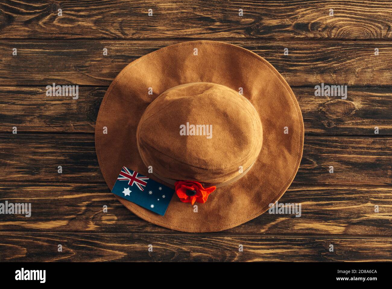 top view of artificial flower, felt hat 