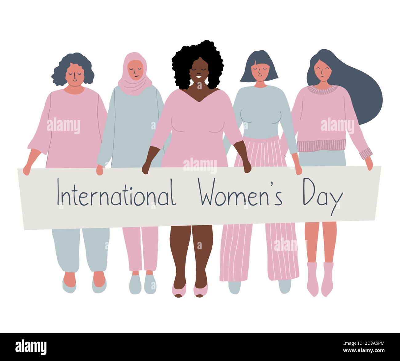 Diverse Group Of Women Are Stand Together And Hold A Poster International Womens Day Concept 