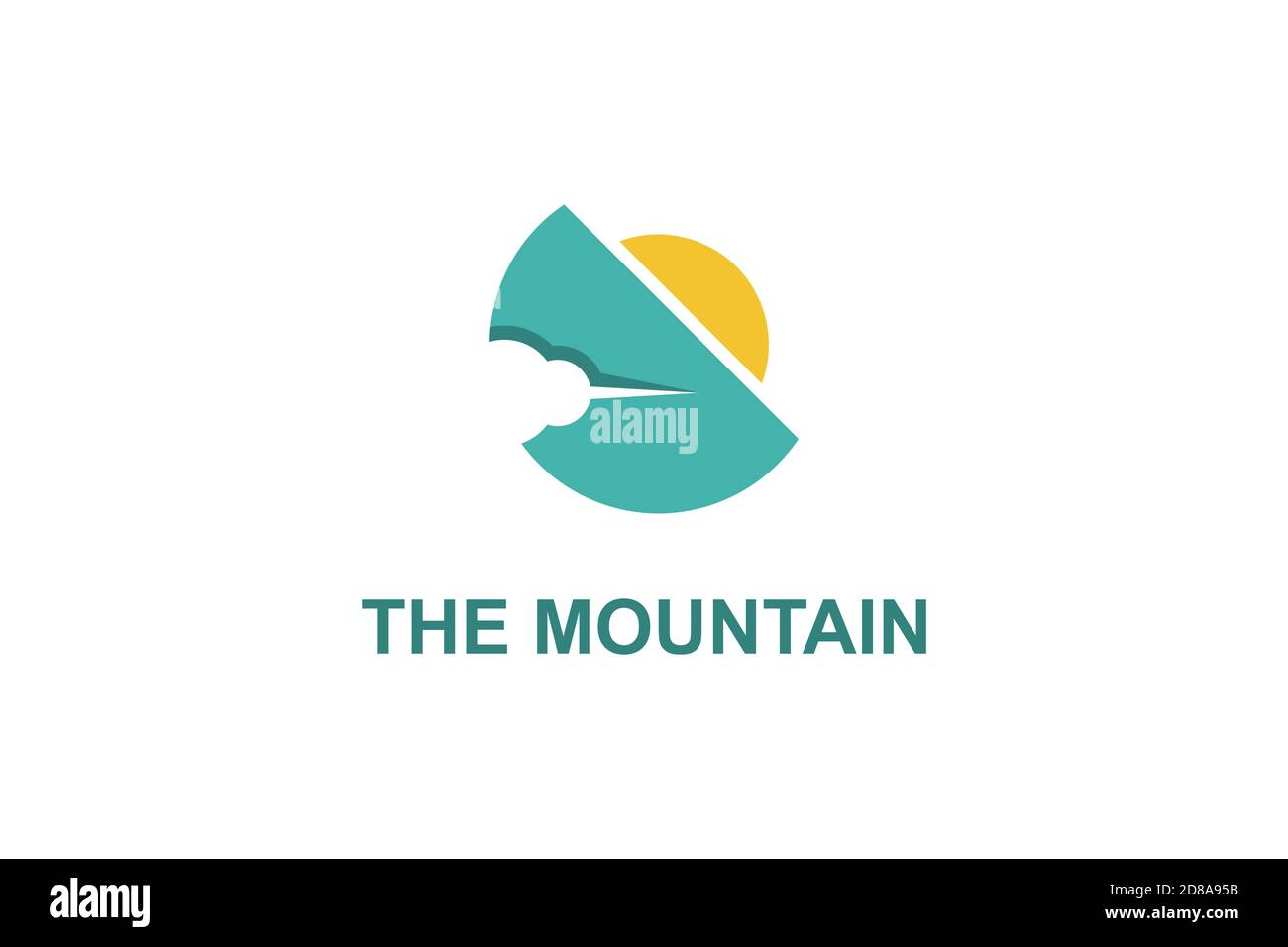 Vector illustration of mountain with sun and cloud on negative space design concept, mountain landscape logo. Stock Vector