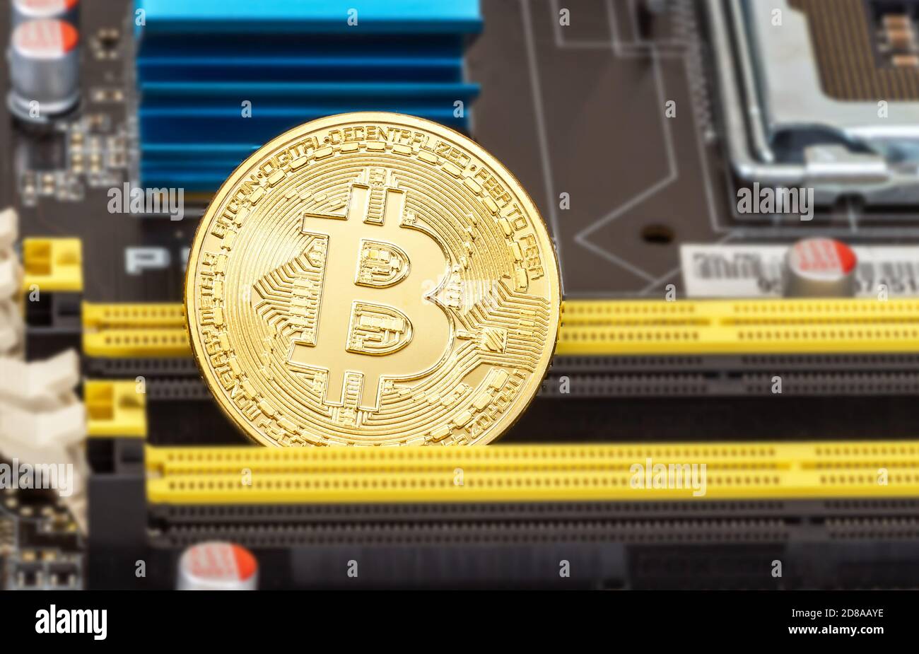 Samara, Russia - December 11, 2017: Cryptocurrency Bitcoin lying over  electronic computer component. Business concept of digital money Stock  Photo - Alamy