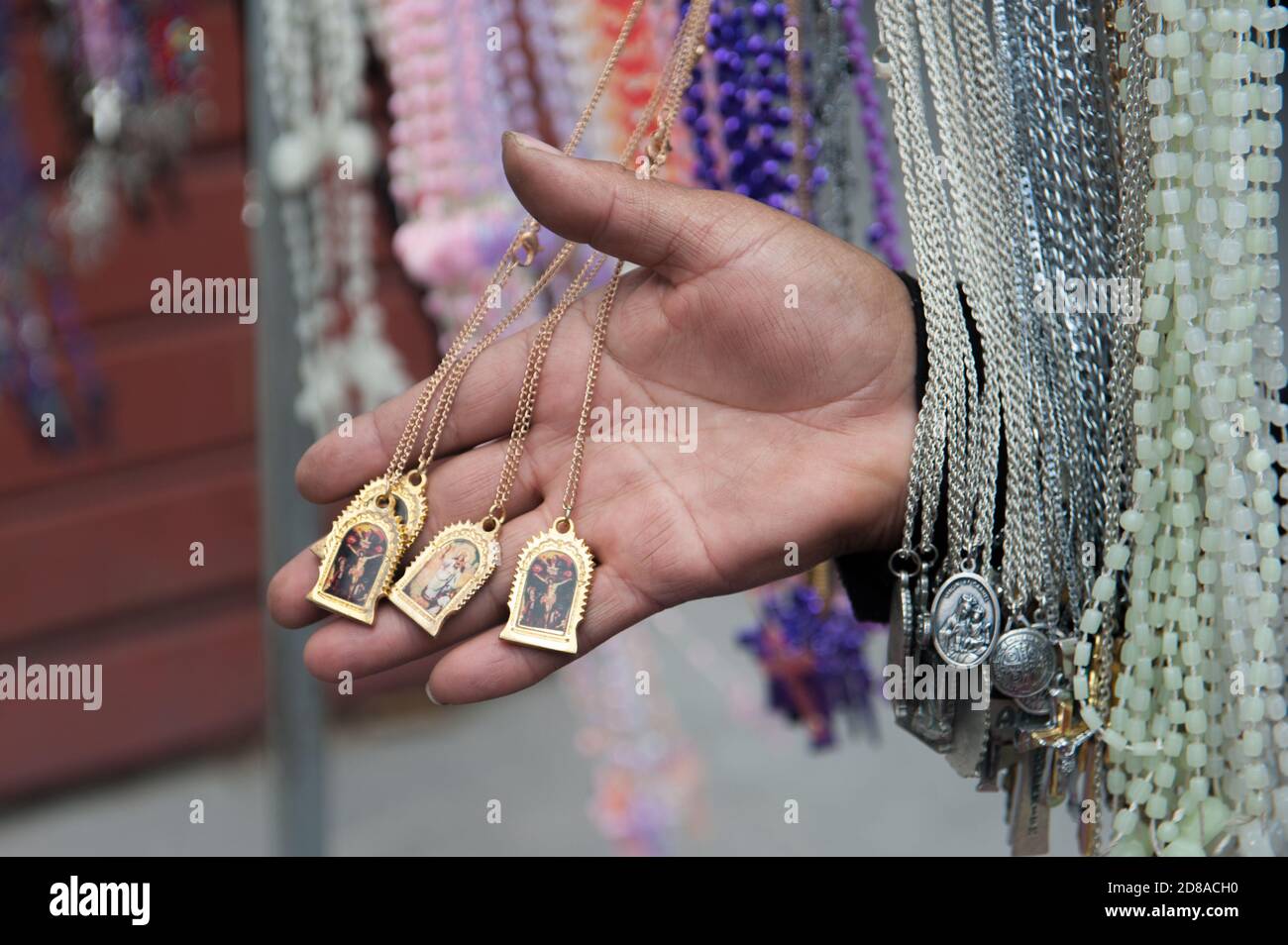 Merchants sell religious accessories of the Lord of Miracles Stock Photo