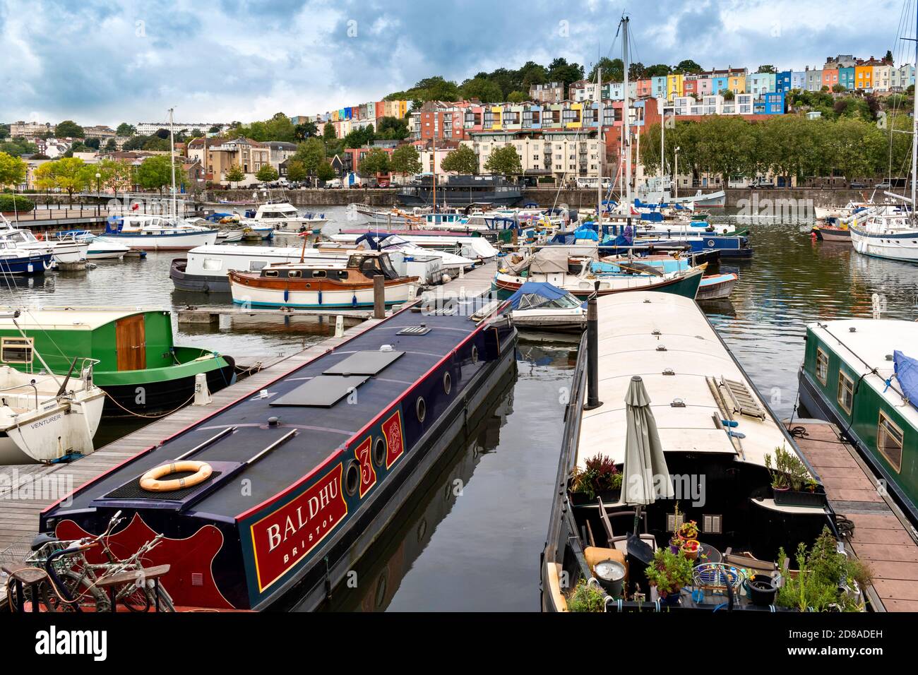 BRISTOL CITY ENGLAND HOTWELLS DOCK MARINA HOUSEBOATS WITH GARDENS AND
