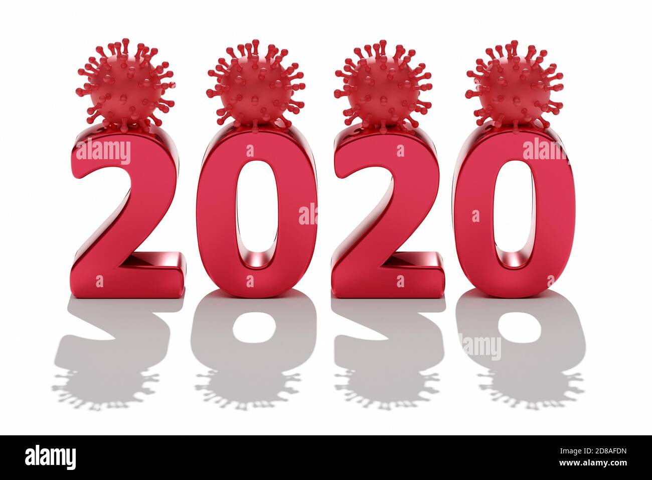 2020 is the year of the coronavirus. Digit 2020 with viruses. 3d rendering Stock Photo