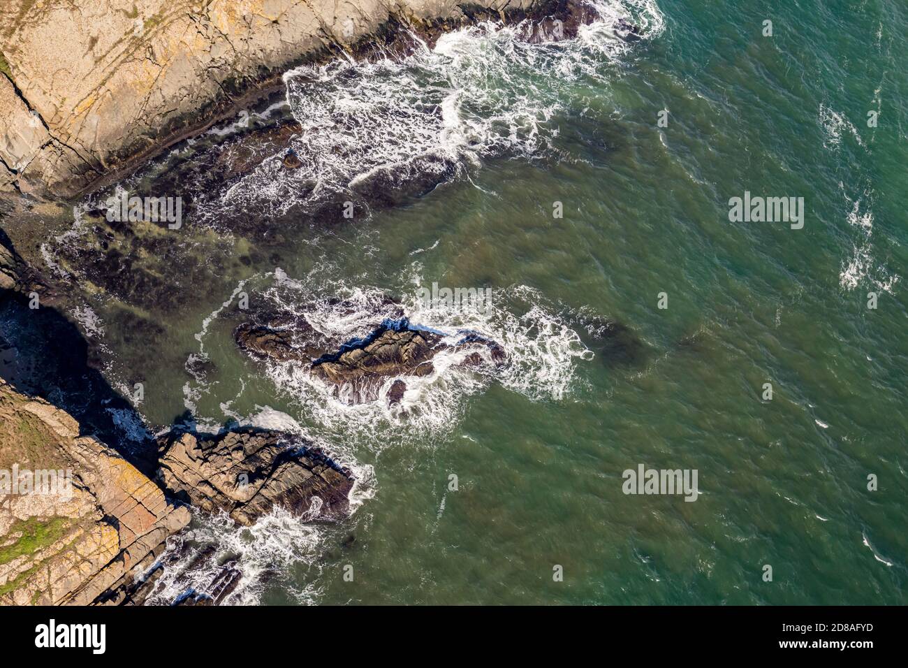 Shore cliffs, waves. Tandem motor paragliding over Black Sea shores near town of Ahtopol. Sunny autumn day, scenery colors and amazing landscapes and seascapes, Bulgaria Stock Photo