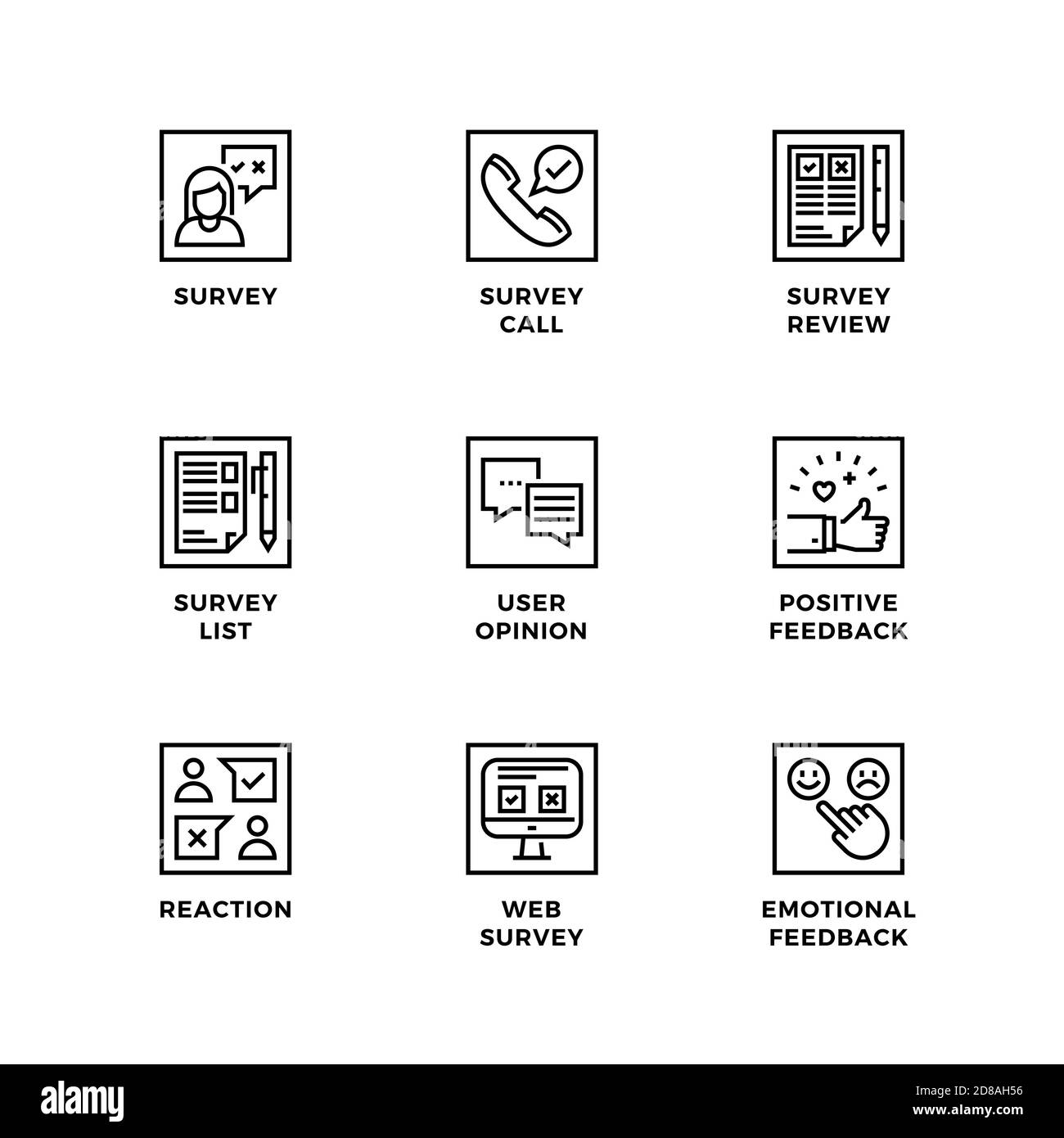 Vector set of design elements, logo design template, icons and badges for survey. Line icon set, editable stroke. Stock Vector