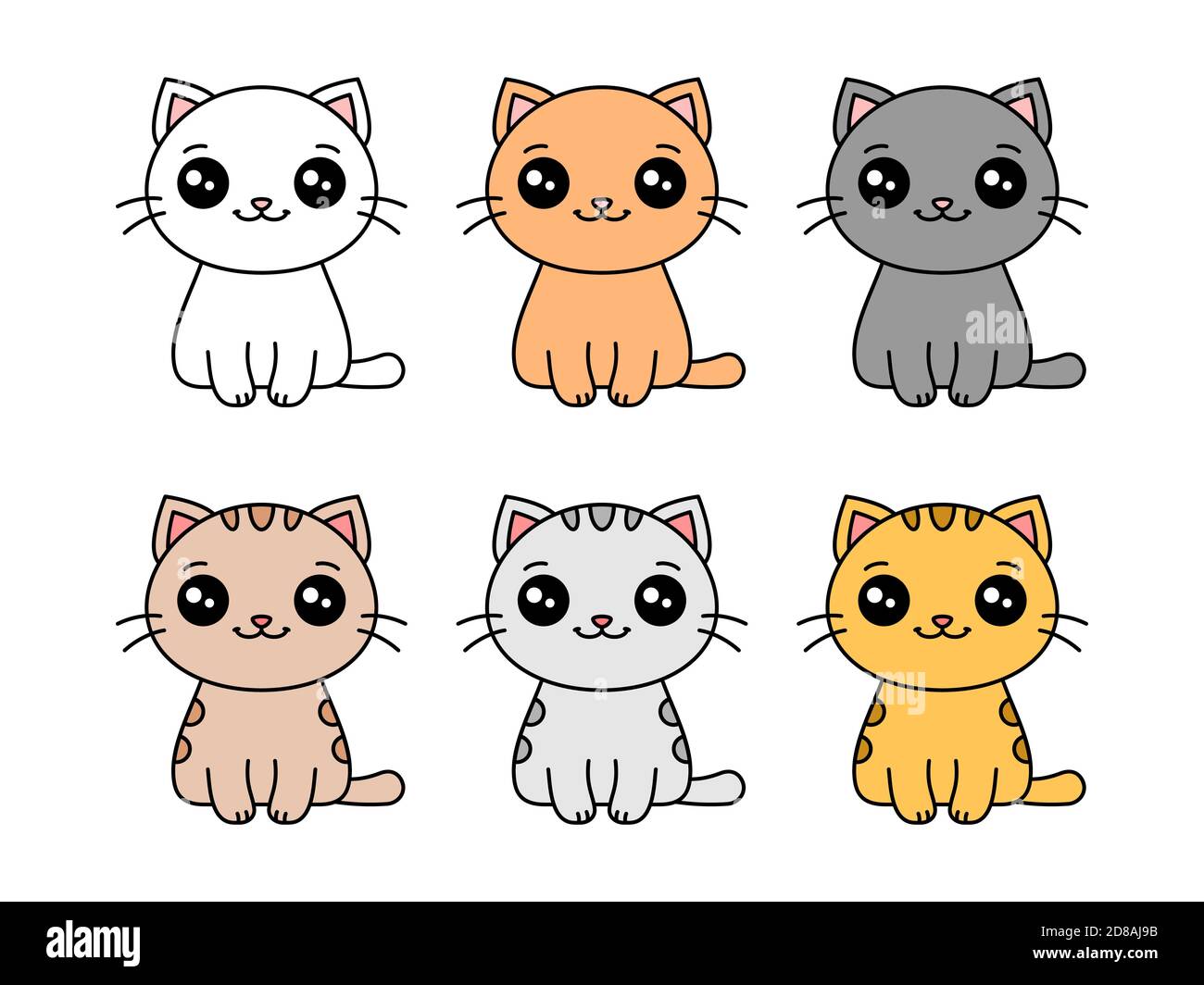 Cute cats set. Cartoon kawaii kitten characters collection. Six cats of  different colors. Group of cats with various patterns. Isolated on white  Stock Vector Image & Art - Alamy