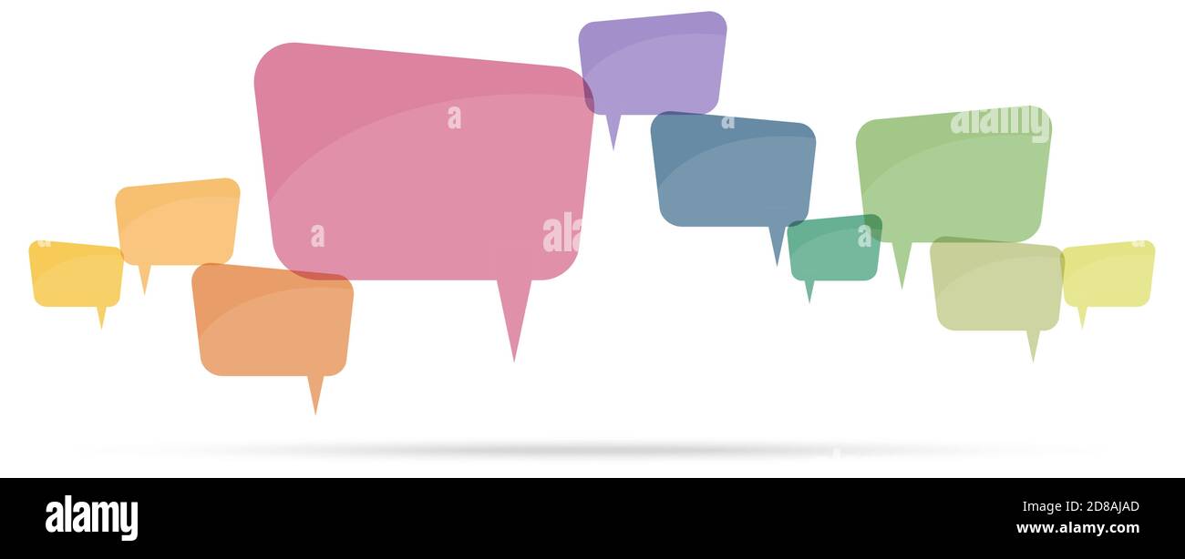 illustration of colored speech bubbles in a row with space for text ...