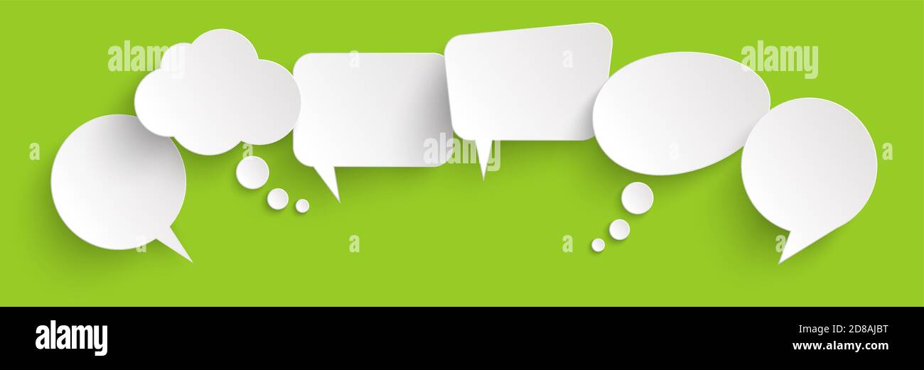 illustration of six speech bubbles with shadow looking like stickers ...