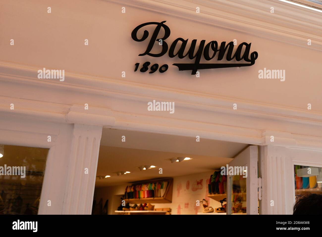 Saint-Jean-de-Luz , Aquitaine / France - 10 20 2020 : bayona 1890 logo and  sign of store manufacture of hand-stitched and braided espadrilles shop in  Stock Photo - Alamy