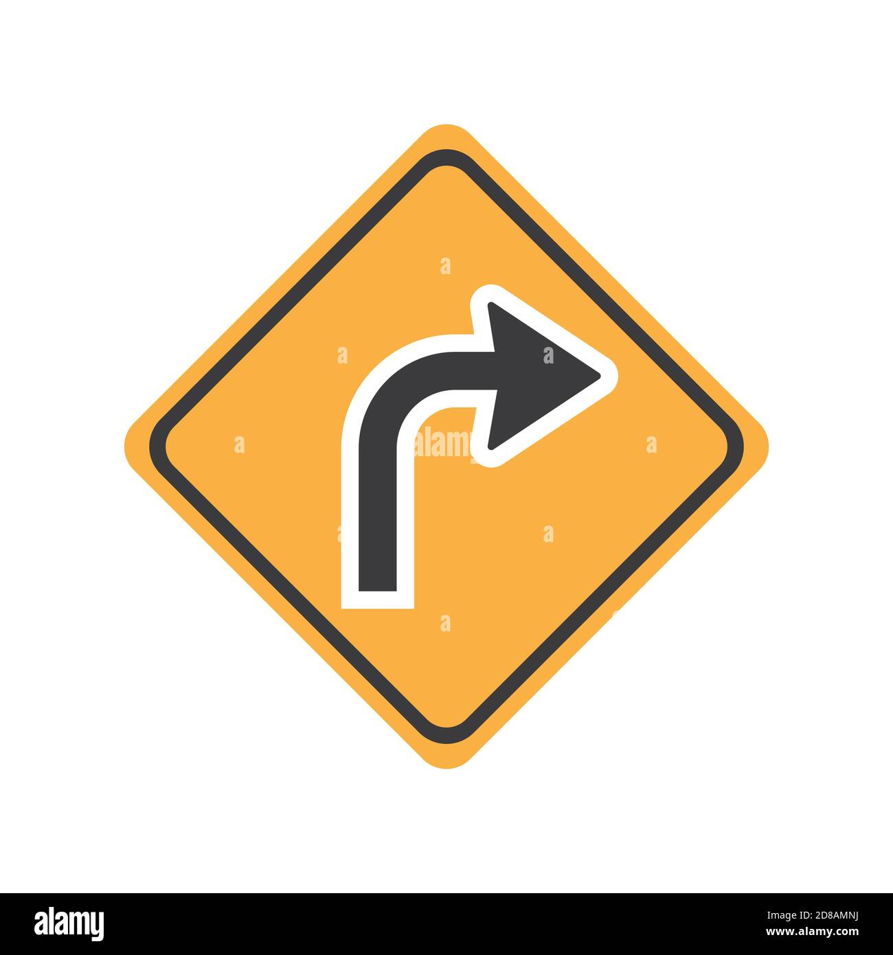 Turn right glyph icon road sign vector illustration in white background. Turn right icon sign