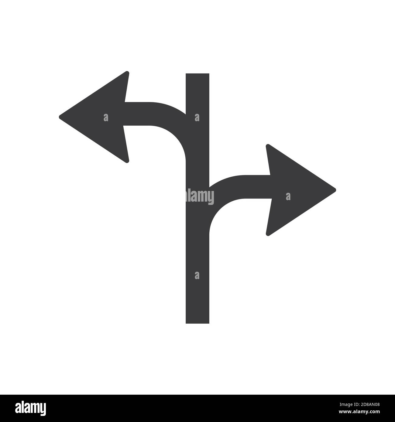 Turn right or turn left glyph icon road sign vector illustration in white background. Turn right or turn left icon sign Stock Vector