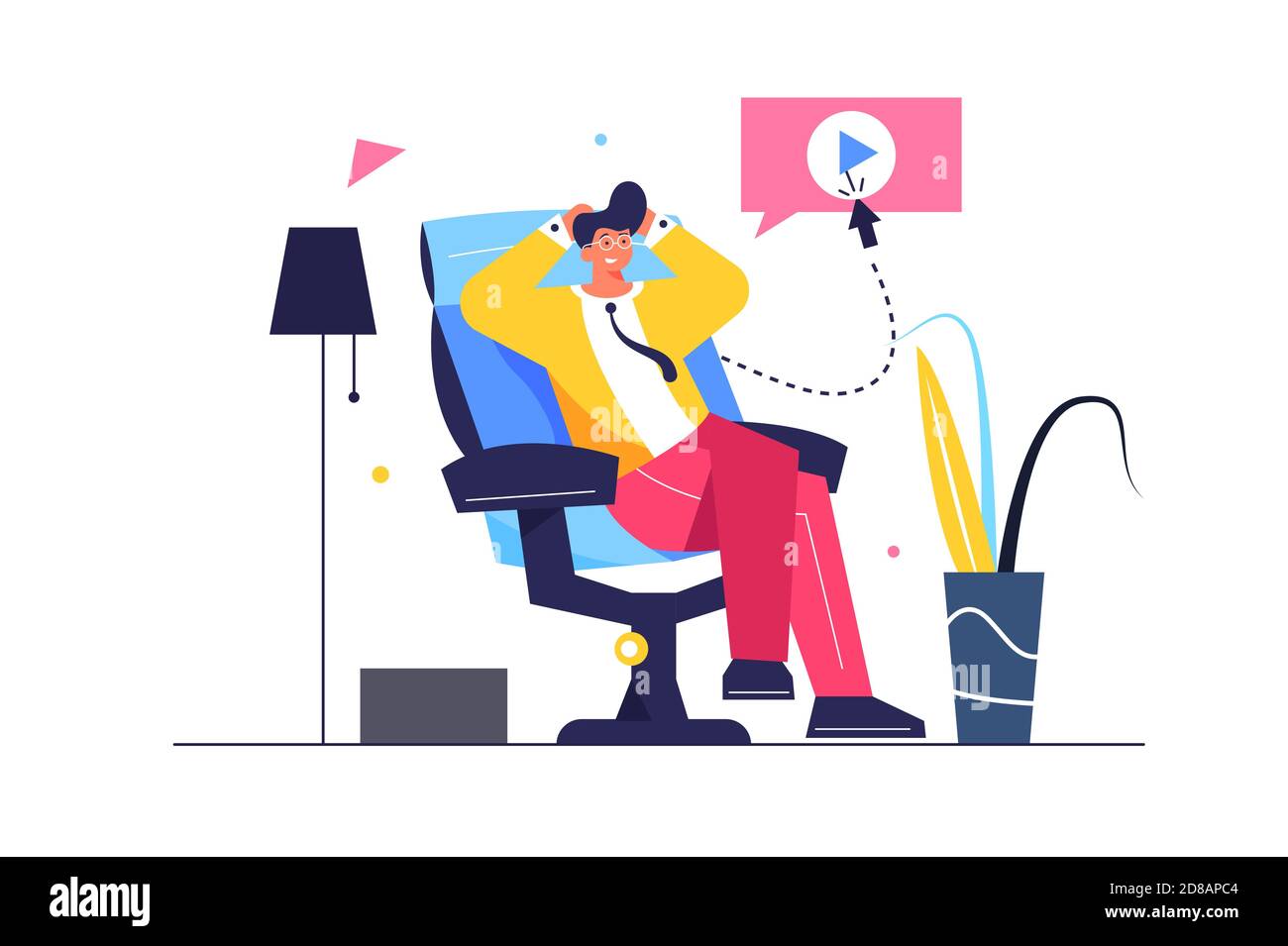 The guy is resting while sitting in a comfortable chair Stock Vector