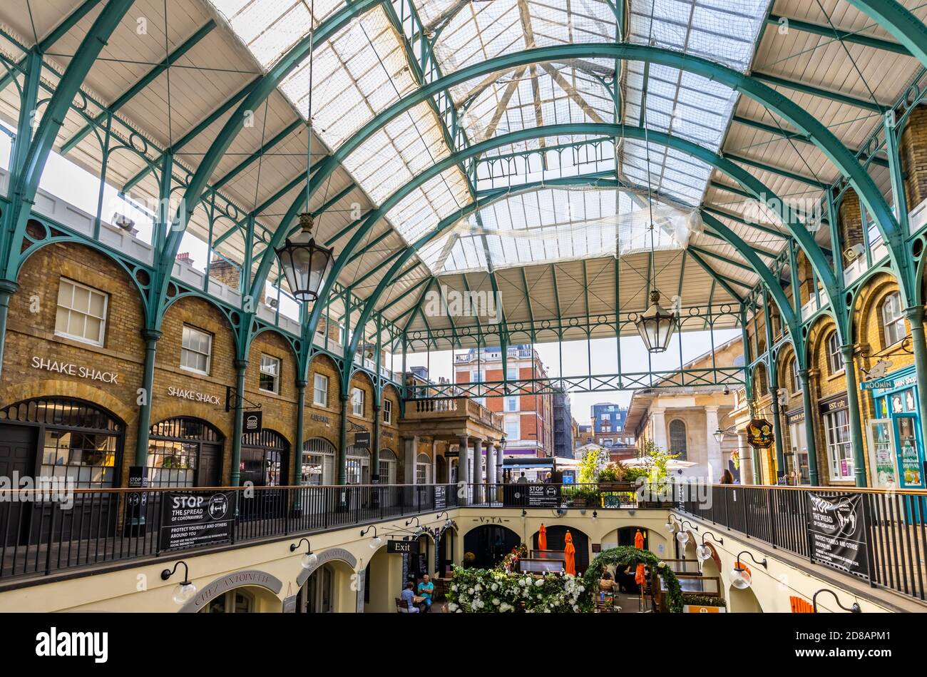 Interior of the historic Apple Market in the Covent Garden Market building and shops in Covent Garden, London West End, WC2 Stock Photo