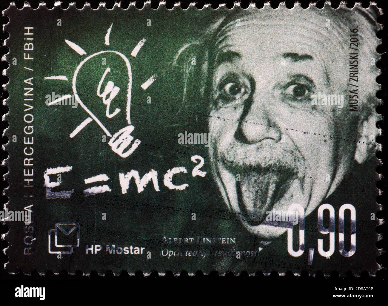 Famous picture of Einstein showing the tongue on postage stamp Stock Photo