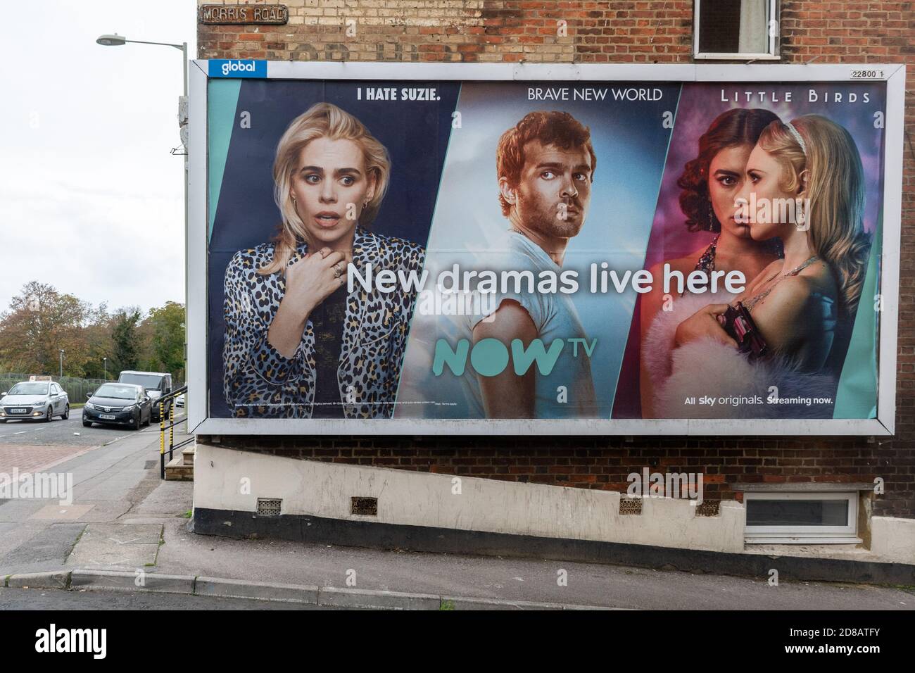 Large billboard advertisement for Now TV company new dramas, 2020, UK Stock Photo