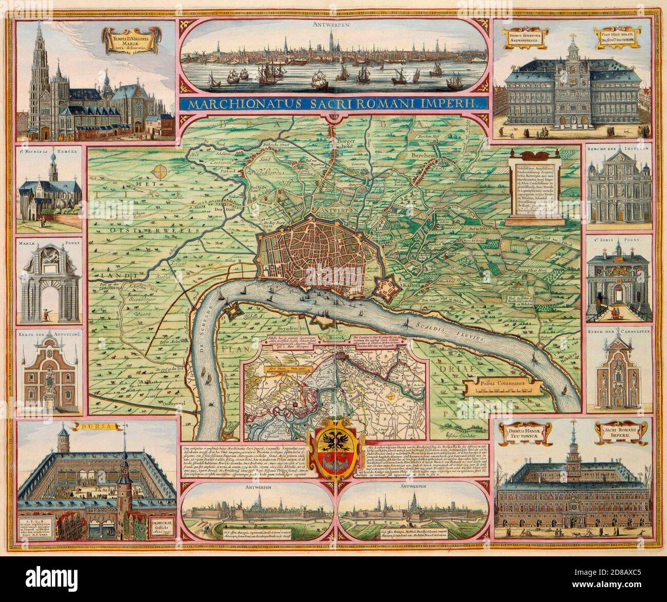Antwerp, the march and the most important buildings, 1624 Stock Photo