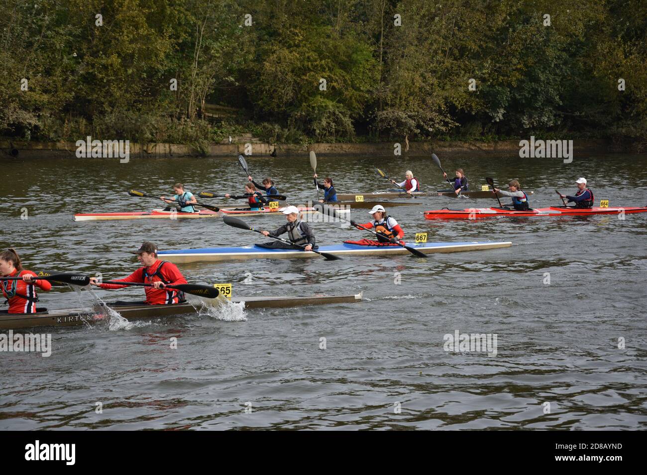 RICHMOND, UNITED KINGDOM - Oct 19, 2020: Photos from the Hasler Final Marathon Kayaking Canoeing National Championships in Richmond, UK. Competition r Stock Photo