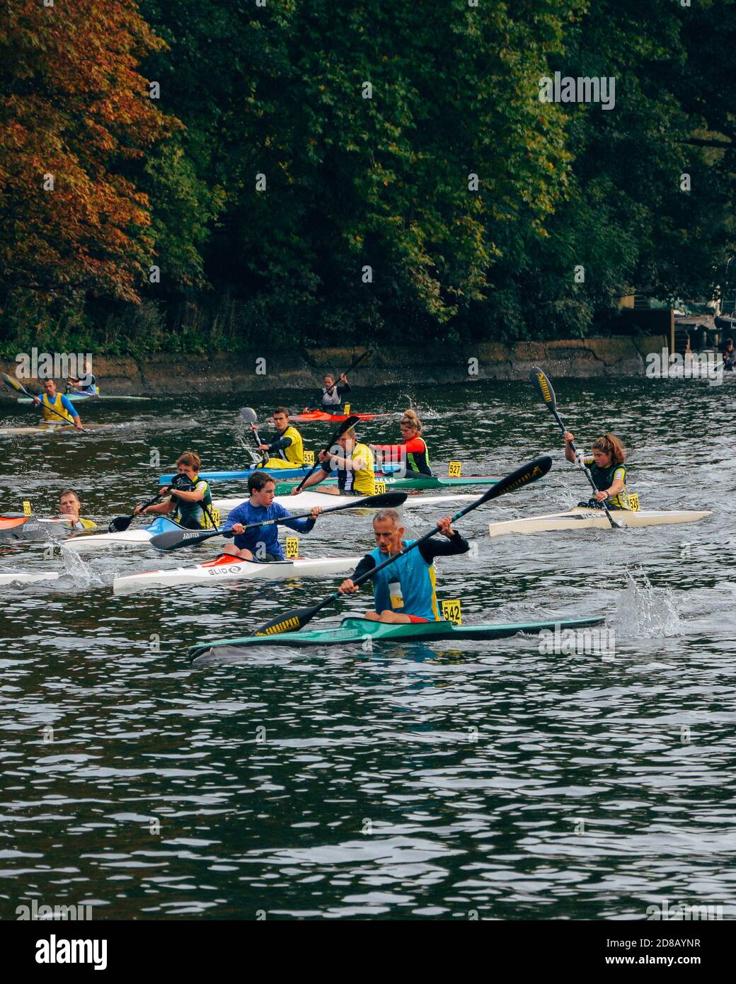 RICHMOND, UNITED KINGDOM - Oct 19, 2020: Photos from the Hasler Final Marathon Kayaking Canoeing National Championships in Richmond, UK. Competition r Stock Photo