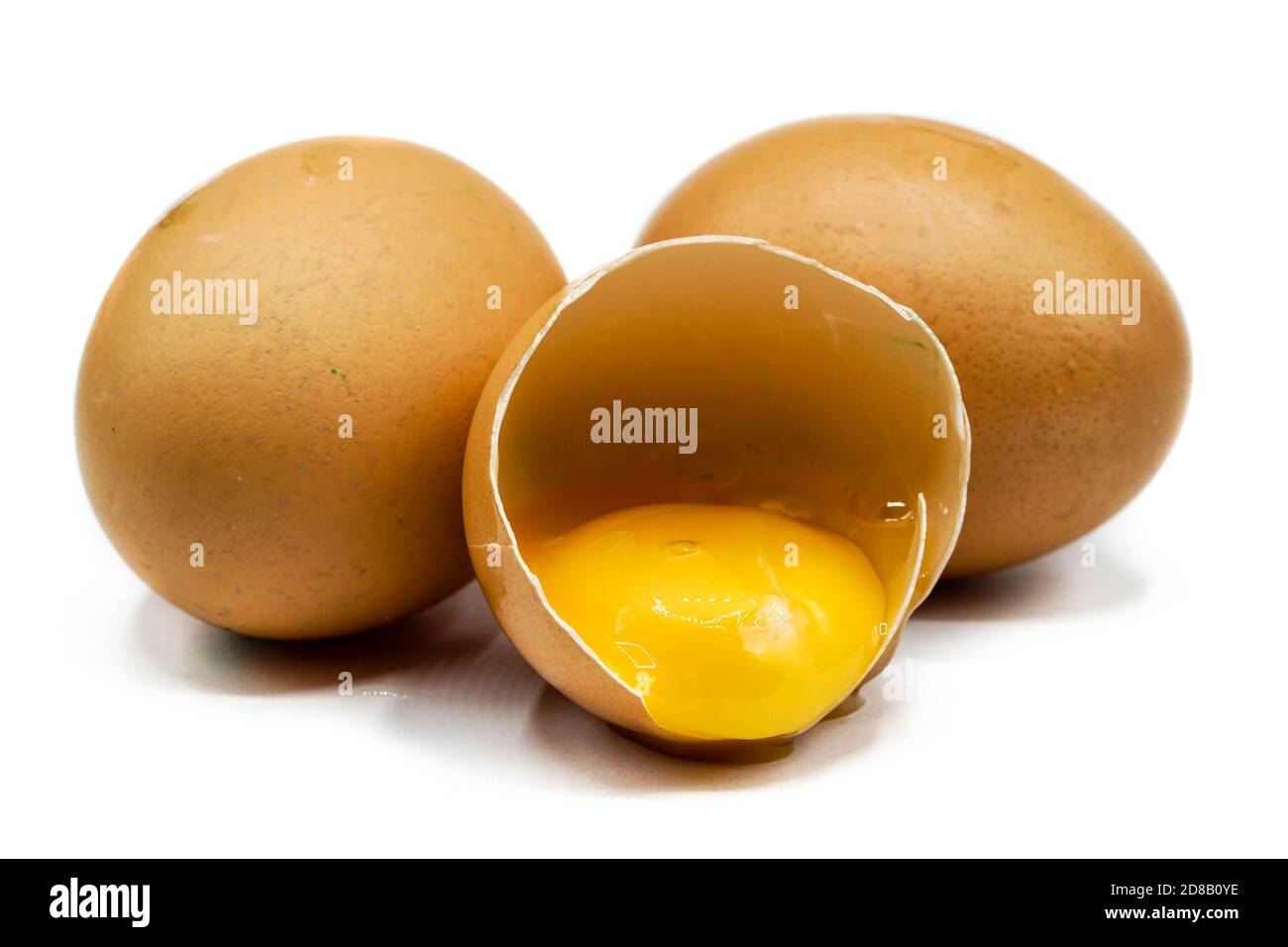 Raw eggs isolated on white background Stock Photo