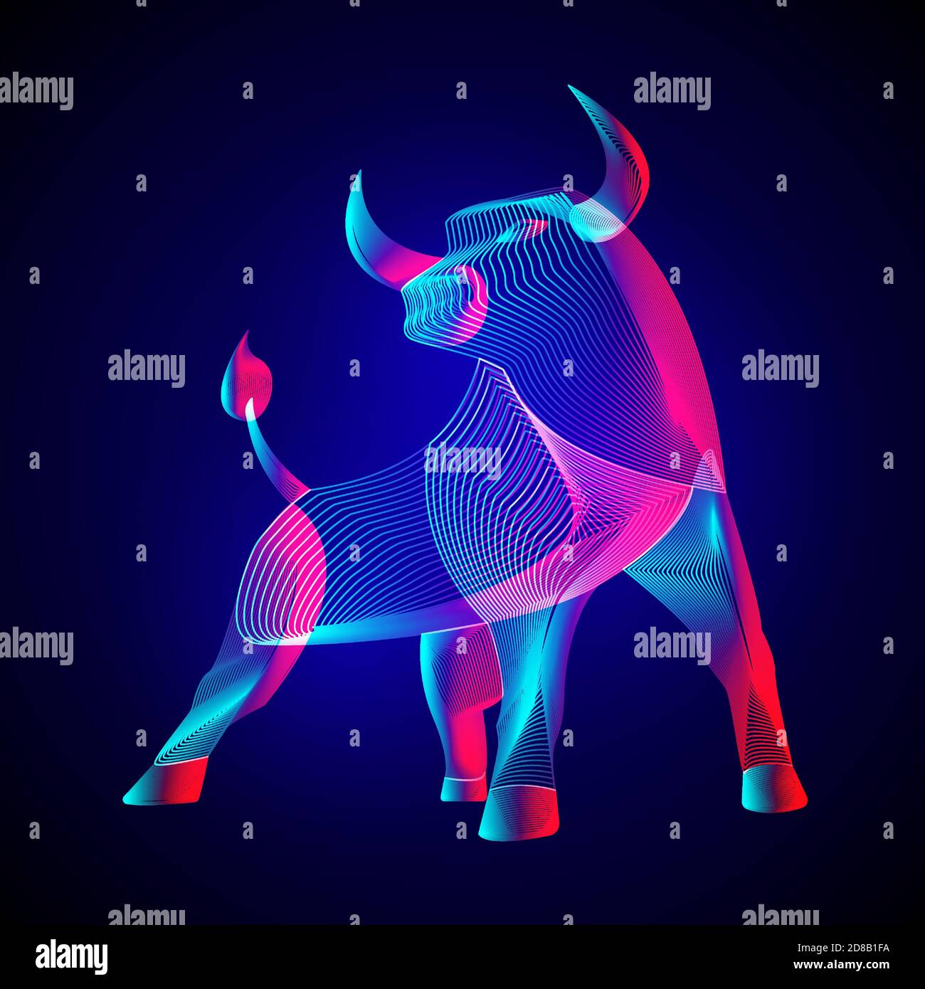 Angry Bull. Stylized silhouette of standing horned ox - symbol of the ...