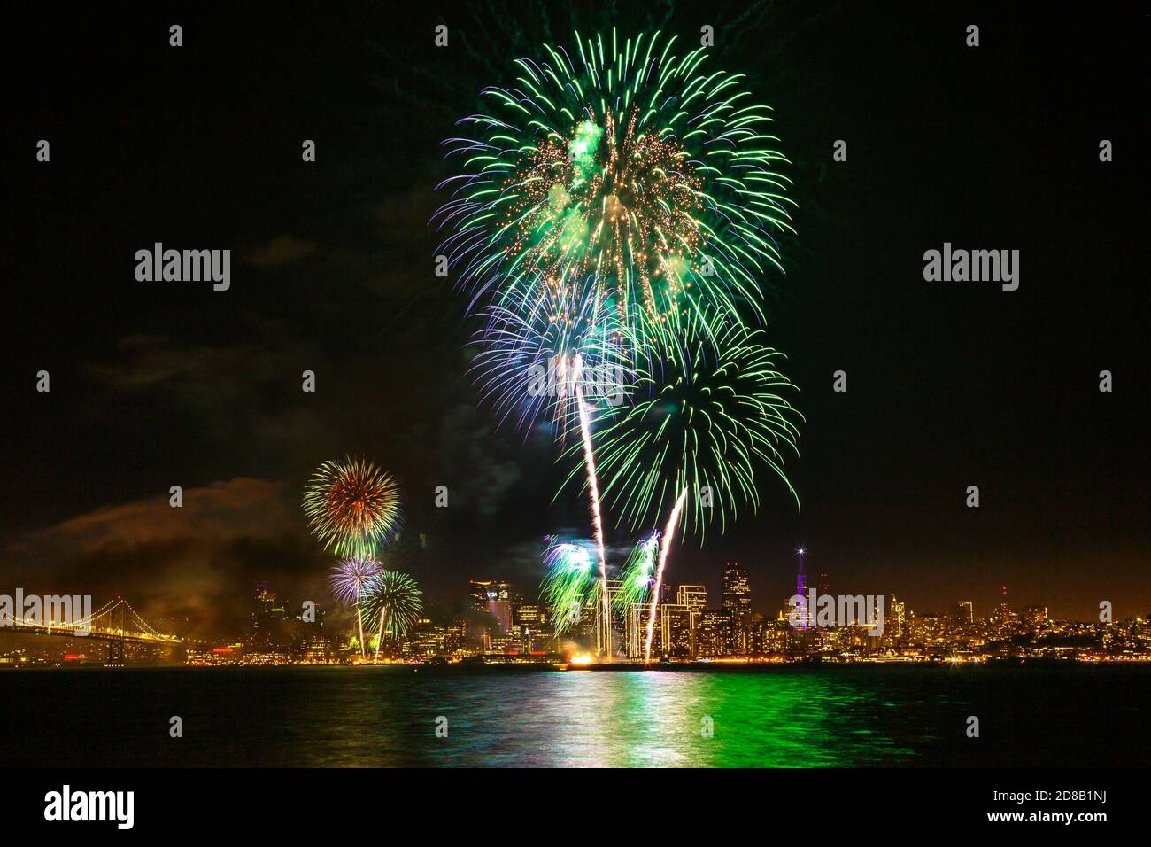 San Francisco New Year's Eve Fireworks with City Skyline, California