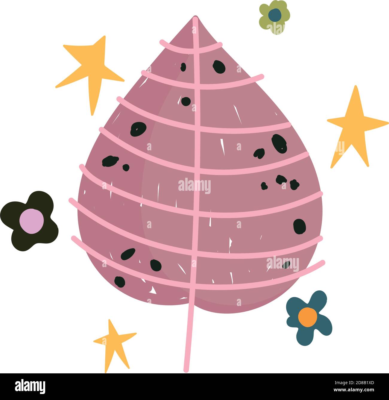 doodle contemporary, cartoon leaf flowers stars ornament vector ...