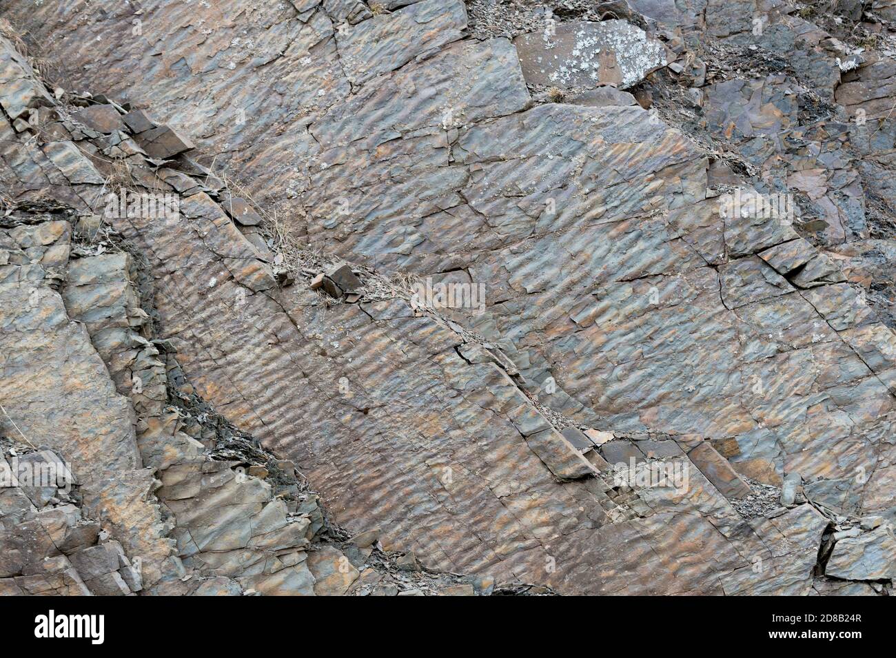 Fossilized ripple marks in a cliff. There are several layers. Stock Photo