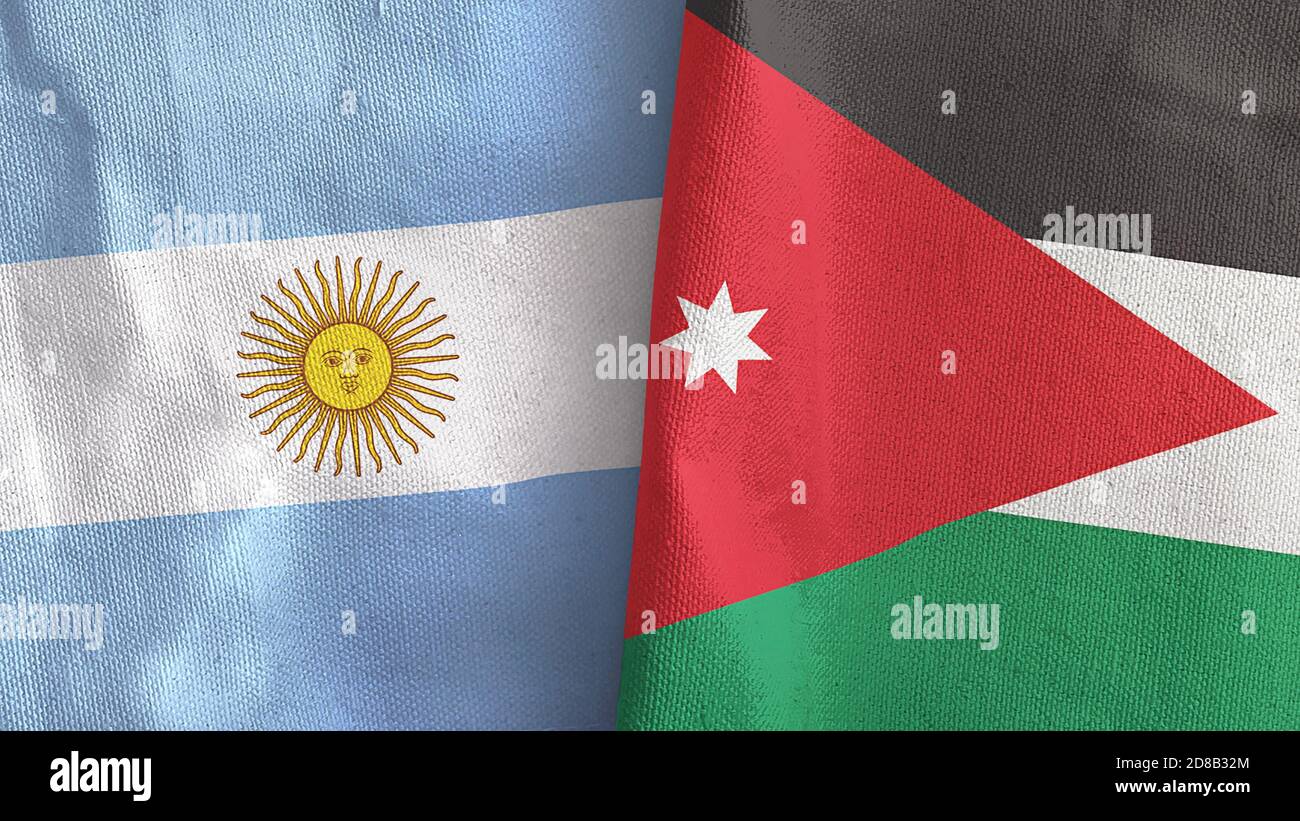 Jordan and Argentina flags on a 3D rendered cloth