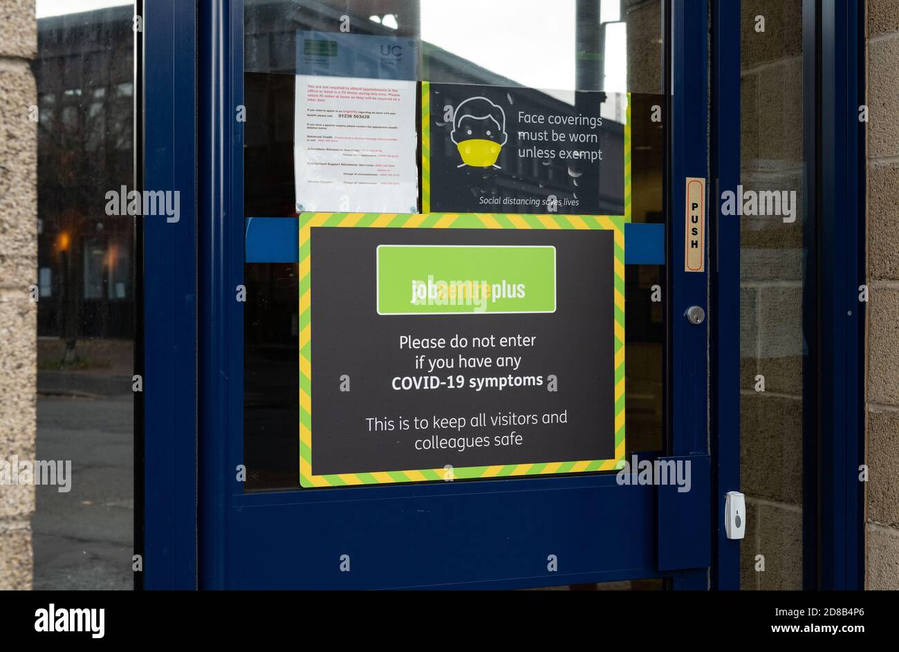 Job Centre Plus covid-19 signs during coronavirus pandemic 