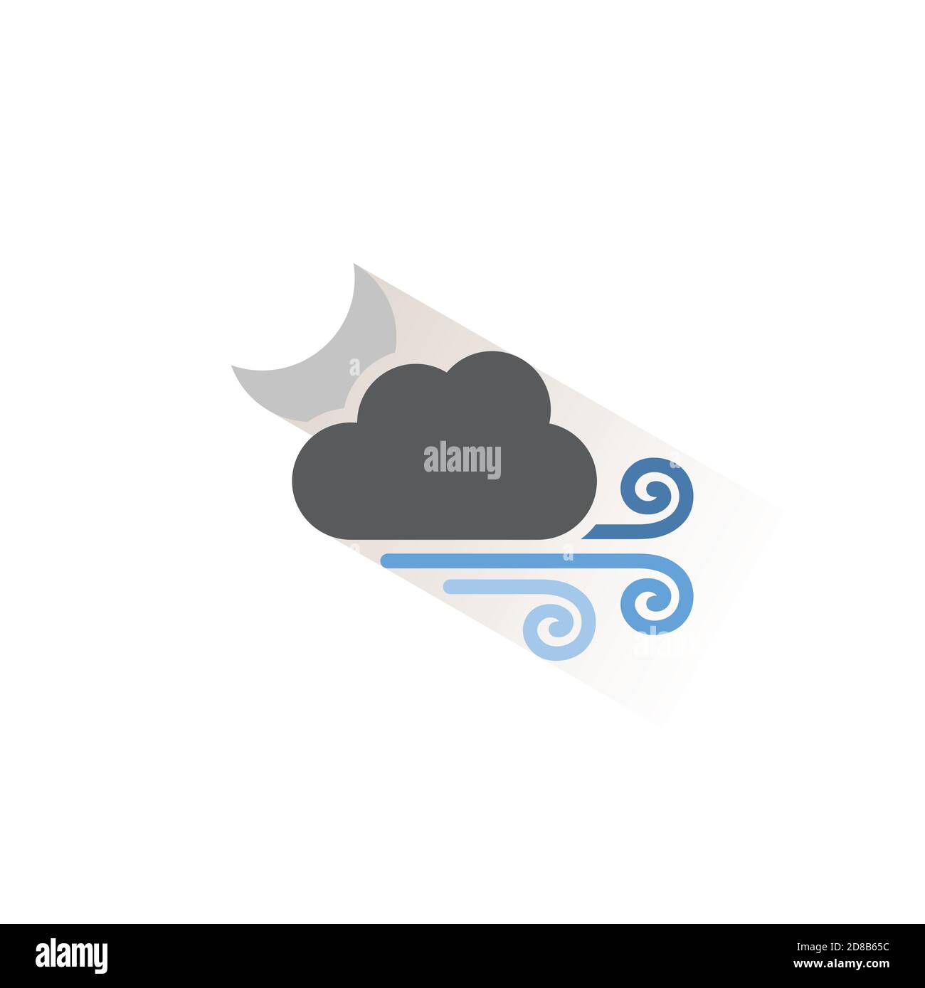 Strong wind, moon and cloud. Isolated color icon. Weather glyph vector ...