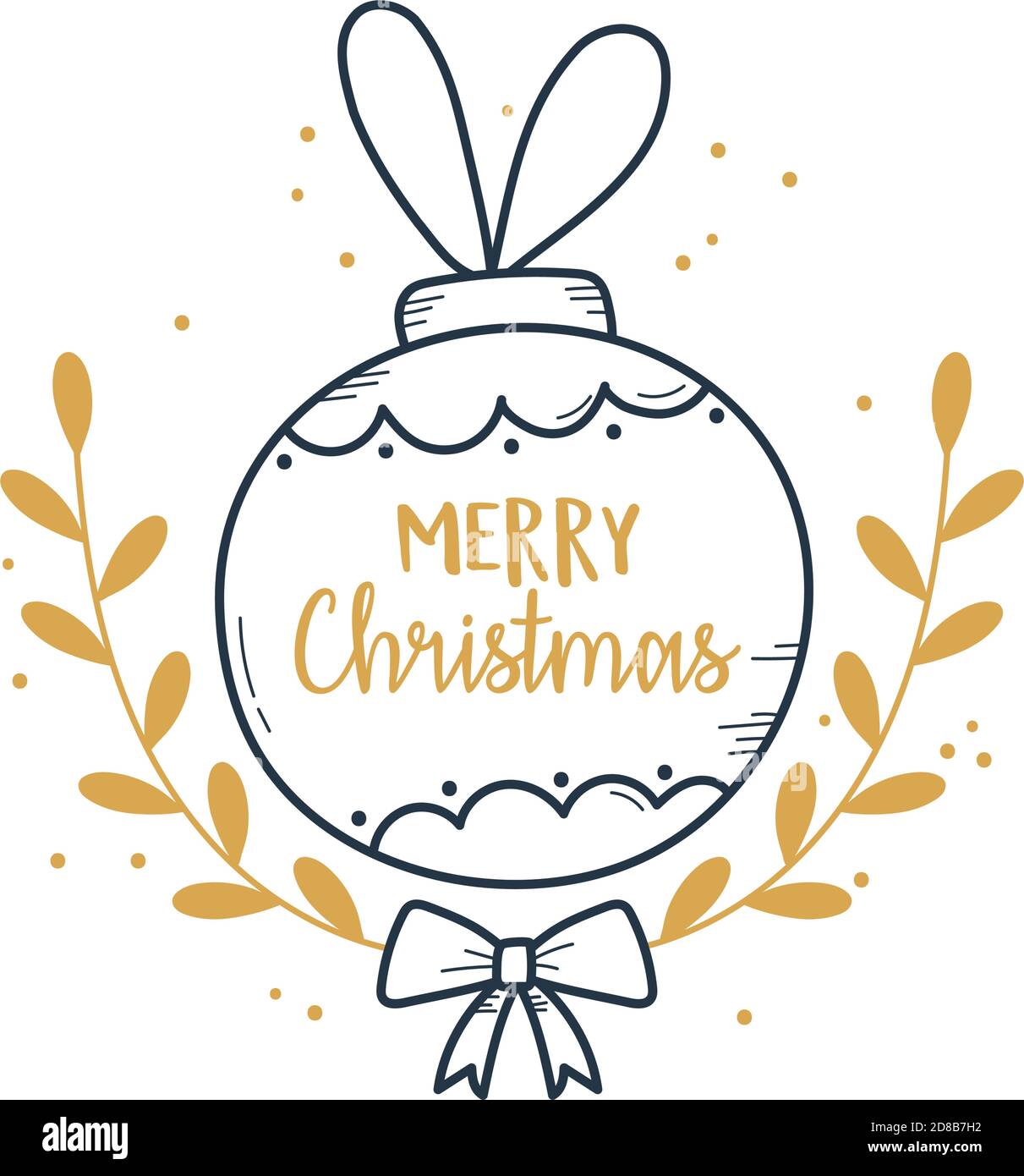 christmas decorative ball with branch and bow vector illustration Stock ...