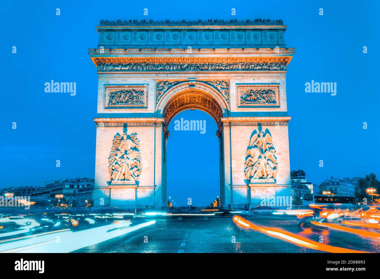 Arc de Triomphe by night and car lights Stock Photo Alamy