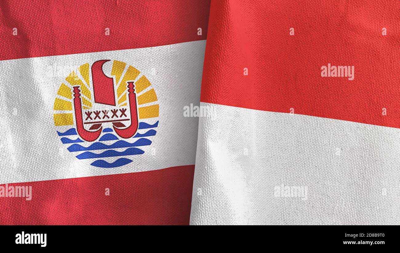 Indonesia and French Polynesia two flags textile cloth 3D rendering ...