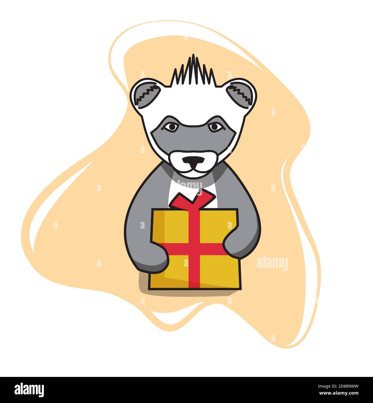Raccoon gives a gift box. Animals illustration in flat style. Stock Vector