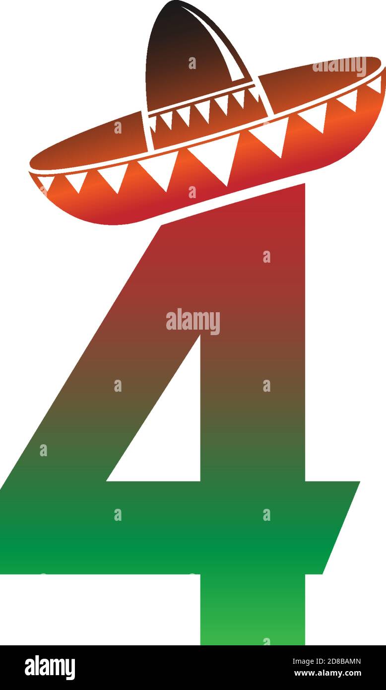 Number 4 Mexican hat concept design illustration Stock Vector