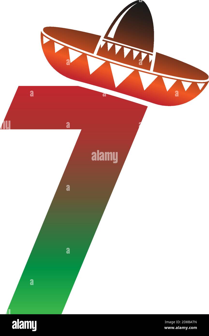 Number 7 Mexican hat concept design illustration Stock Vector