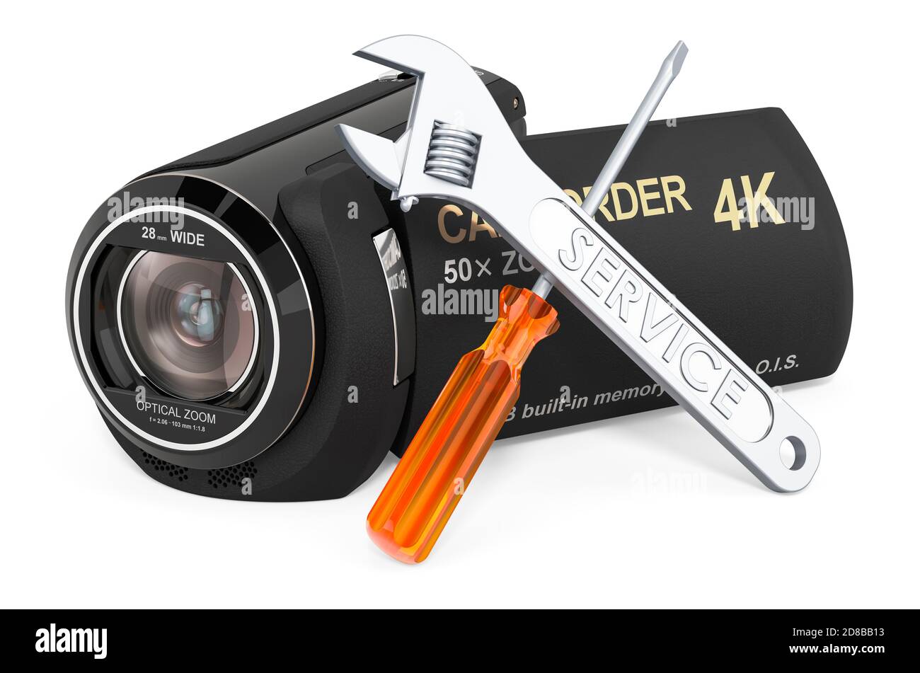Repair and service of camcorder, videcamera. 3D rendering isolated on
