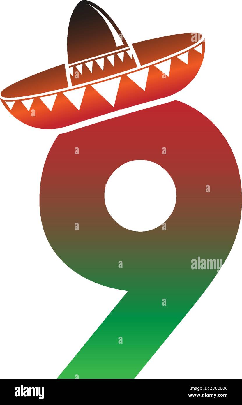 Number 9 Mexican hat concept design illustration Stock Vector
