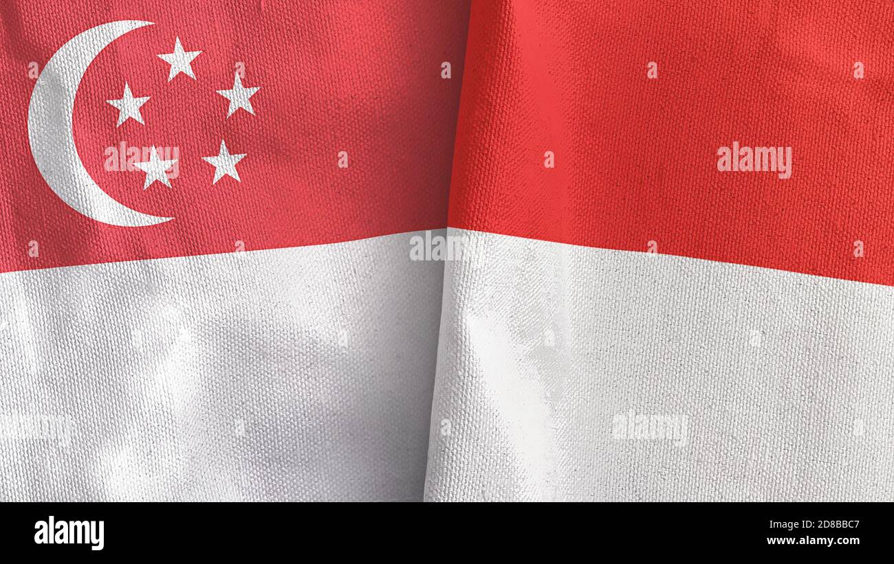 Indonesia and Singapore two flags textile cloth 3D rendering Stock Photo Alamy