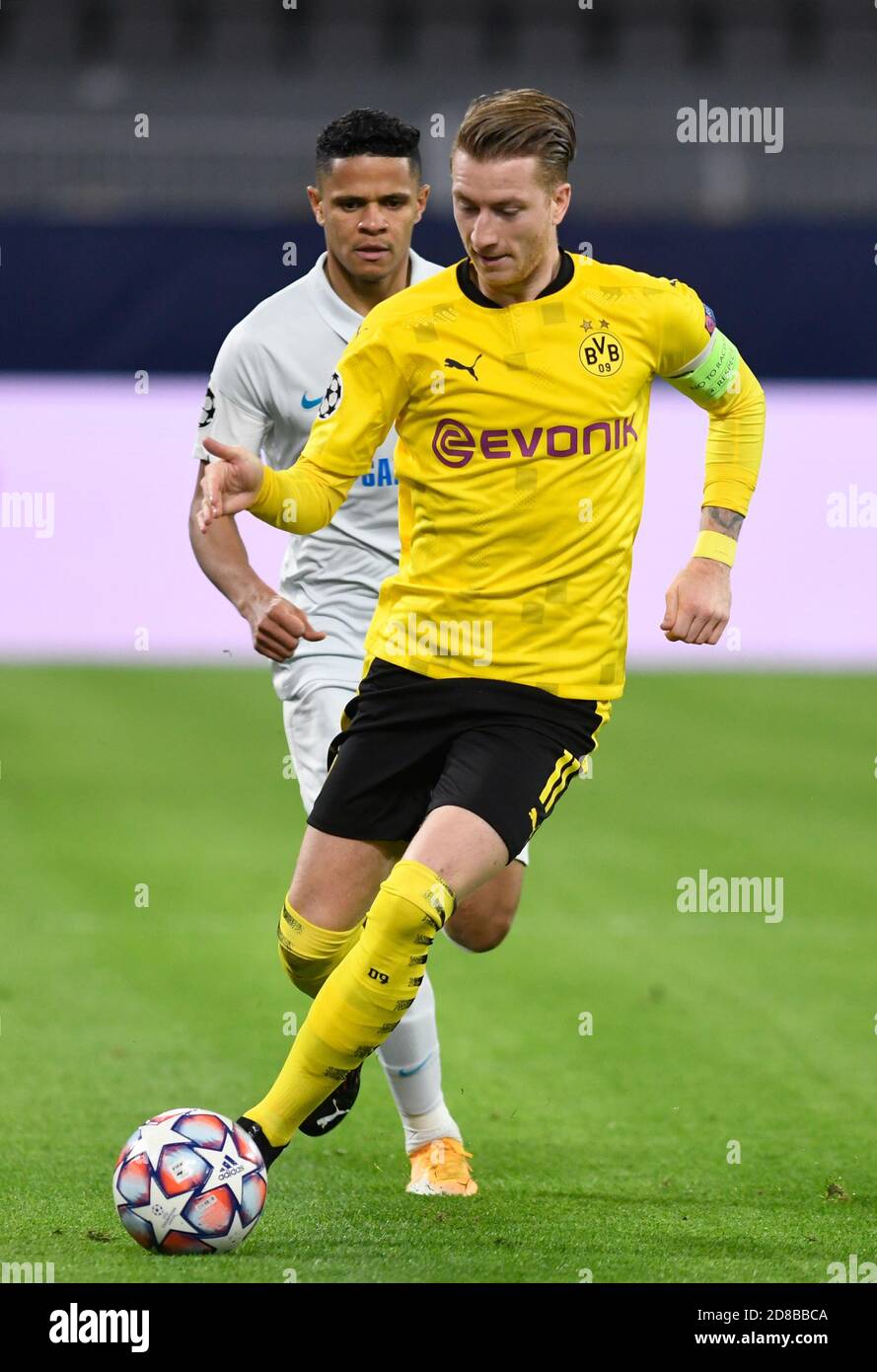 Dortmund Germany 28th Oct Football Champions League Borussia Dortmund Zenit St Petersburg Group Stage Group F Matchday 2 At Signal Iduna Park Dortmund S Marco Reus In Front And Zenits Douglas