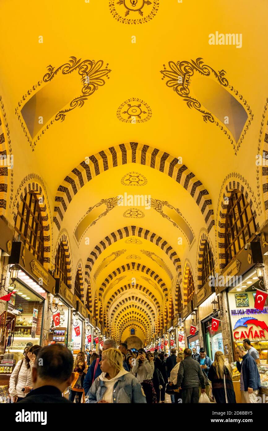 Interior of yellow ceiling at Egyptian Bazaar in Istanbul Stock Photo