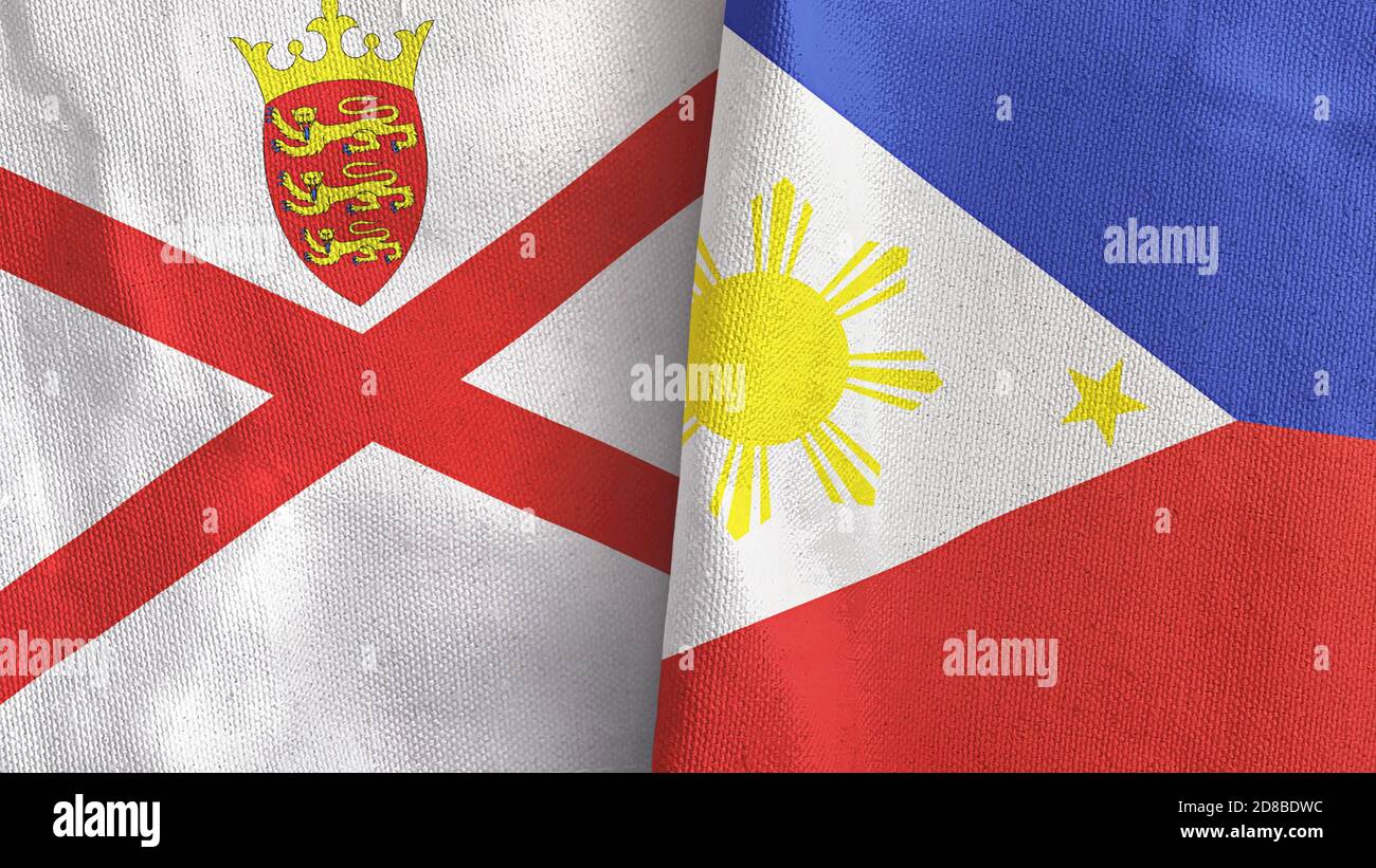 Philippines and Jersey two flags textile cloth 3D rendering Stock Photo