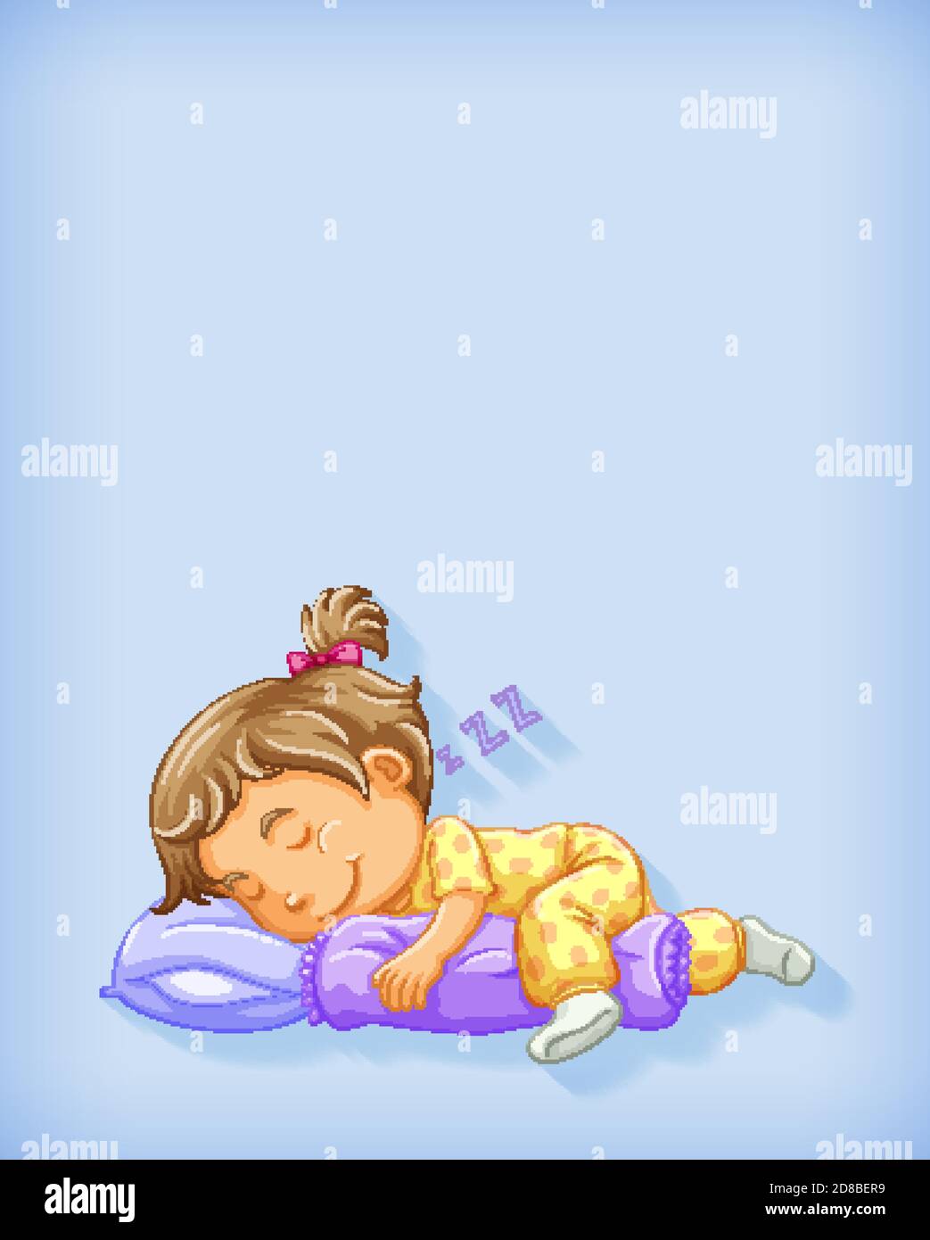 Cute girl sleeping cartoon character isolated illustration Stock Vector