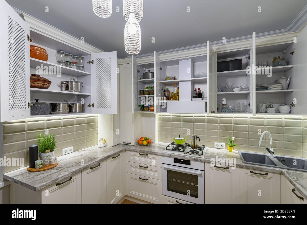 White kitchen in classic style Stock Photo Alamy