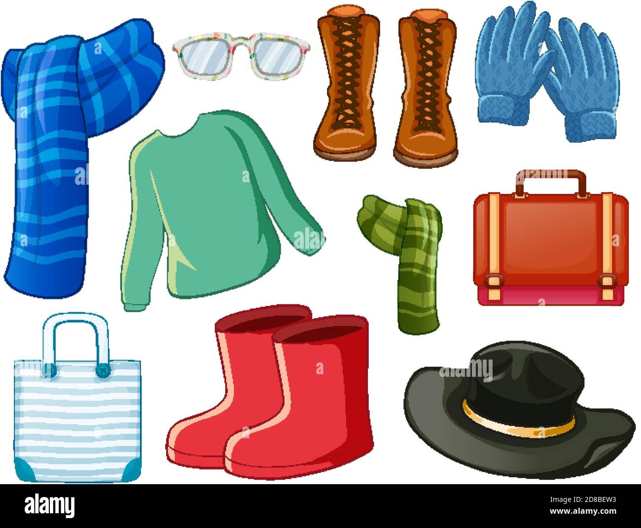 Set of fashion outfits and accessories on white background illustration ...
