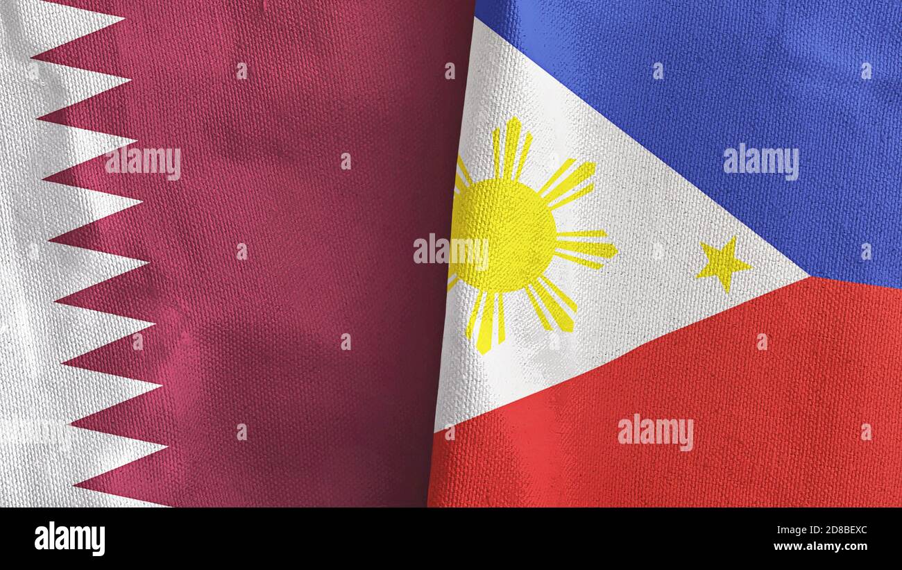 Philippines and Qatar two flags textile cloth 3D rendering Stock Photo